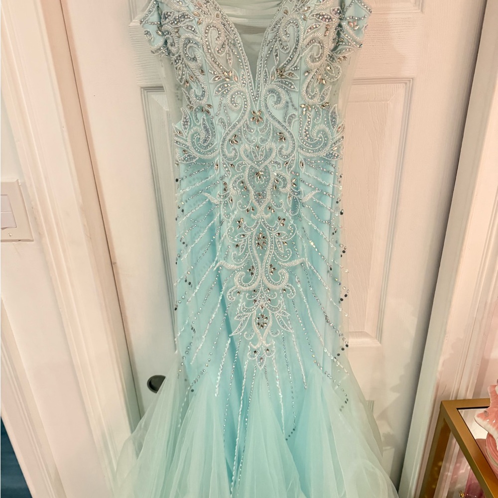 Light Blue Beaded Prom Dress - Picture 6 of 16